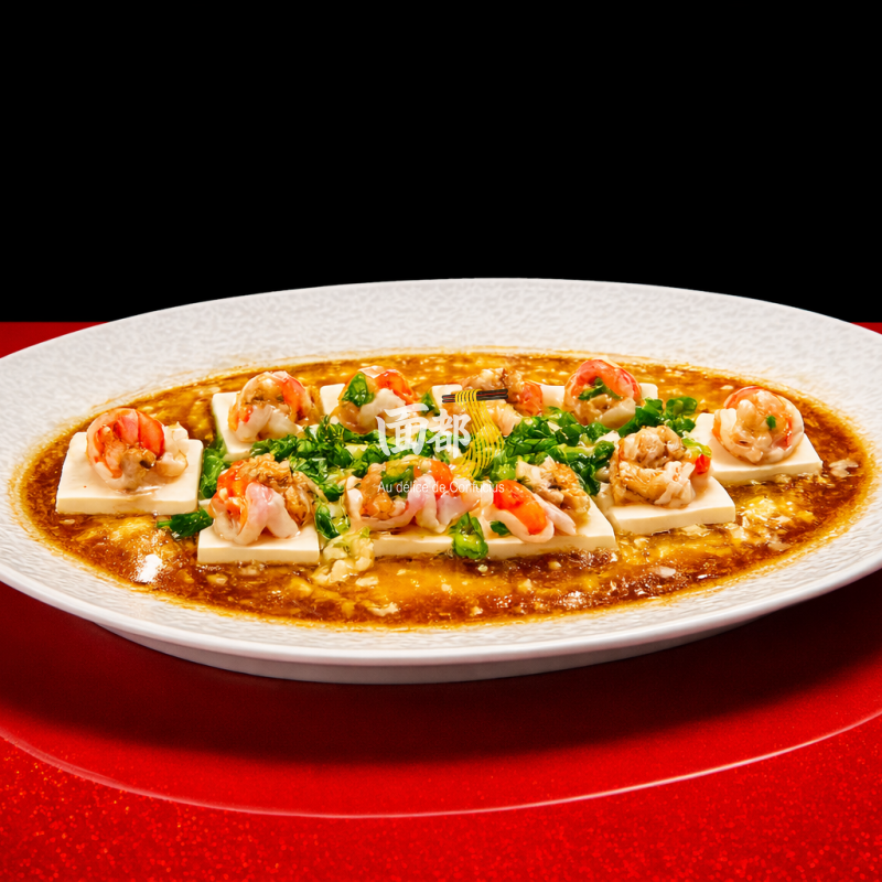 OEuf au tofu et crevettes à la vapeur